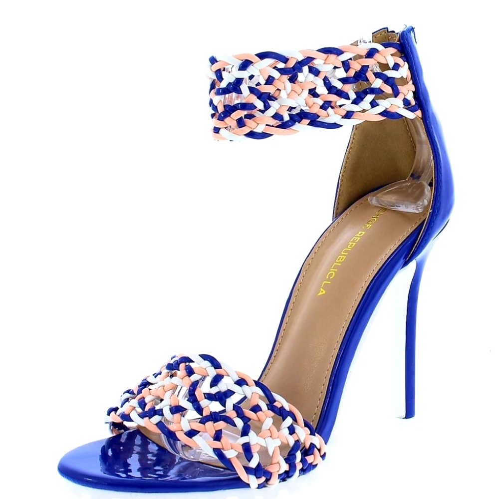 Blue Pink White Woven Heels
